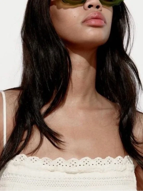 Zara Ivory Lace Insert Chiffon Spaghetti Strap Dress - Picture 3 of 9